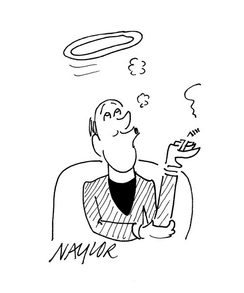 Vicar blowing smoke halo.