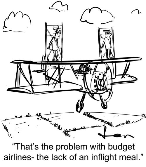 'That's the problem with budget airlines- the lack of an inflight meal.'