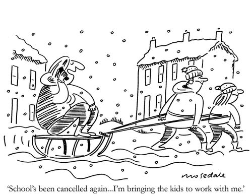 'School been cancelled again...I'm bringing the kids to work with me.'