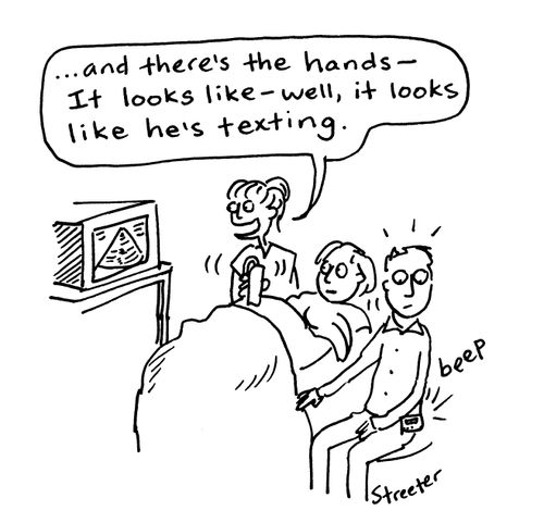 '...And there's the hands - it looks like - well, it looks like he's texting.'