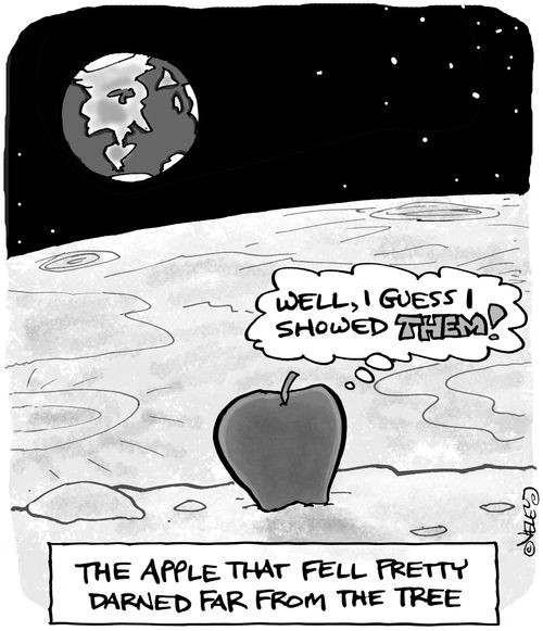 The apple that fell pretty darned far from the tree.