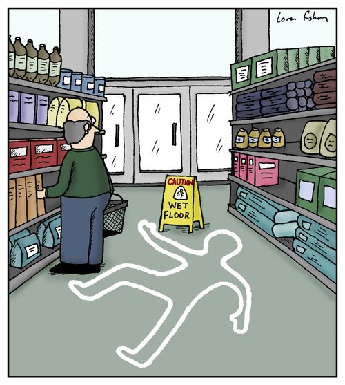 Crime scene outline on the floor of a grocery store. 
