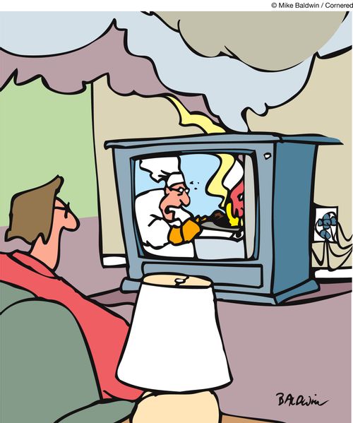 TV chef sets the TV on fire.