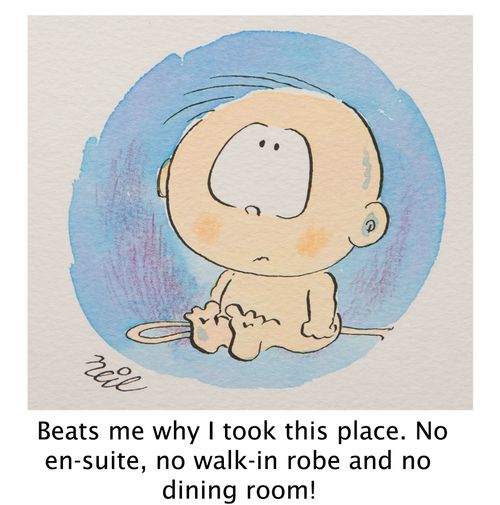 'Beats me why I took this place. No en-suite, no walk-in robe and no dining room!'