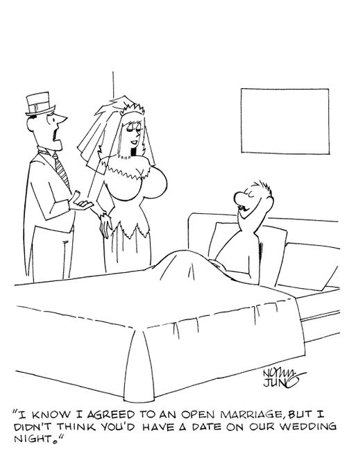 'I know I agreed to an open marriage, but I didn't think you'd have a date on our wedding night.'