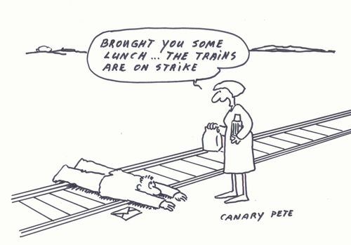 Railway suicide - Brought you some lunch, the trains are on strike.