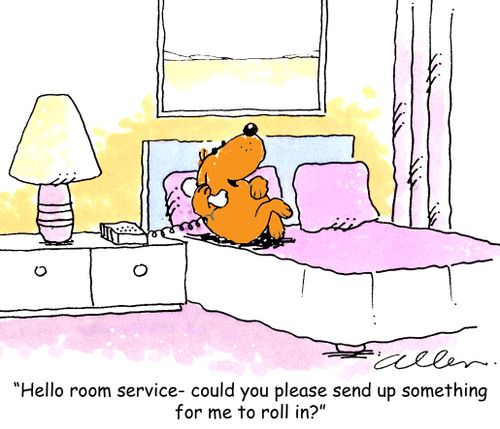 'Hello room service - could you please send up something for me to roll in?'