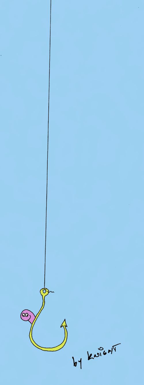 Worm hiding behind hook.