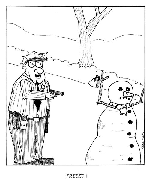 Policeman arrests Snowman
