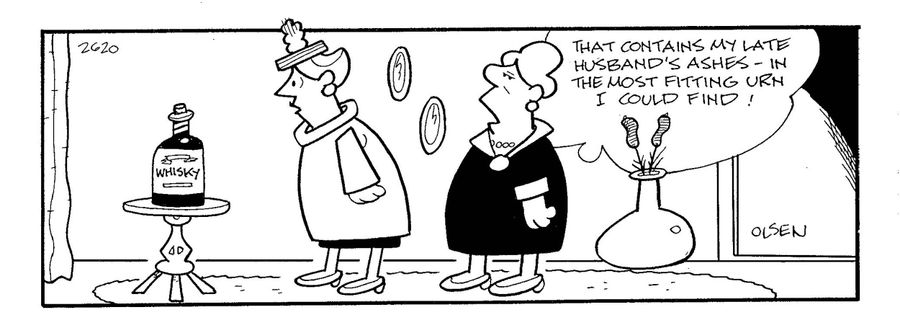 'That contains my late husband's ashes - in the most fitting urn I could find!'