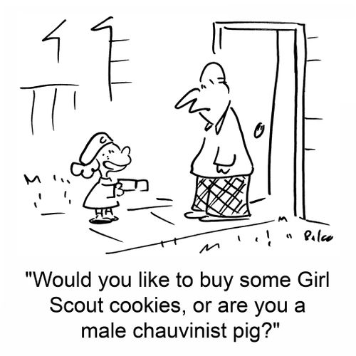 'Would you like to buy some Girl Scout cookies, or are you a male chauvinist pig?'