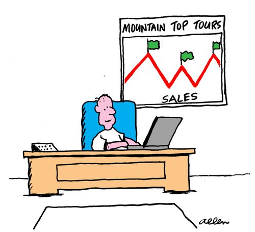 Sales chart shaped like mountains in office of Mountain Top Tours