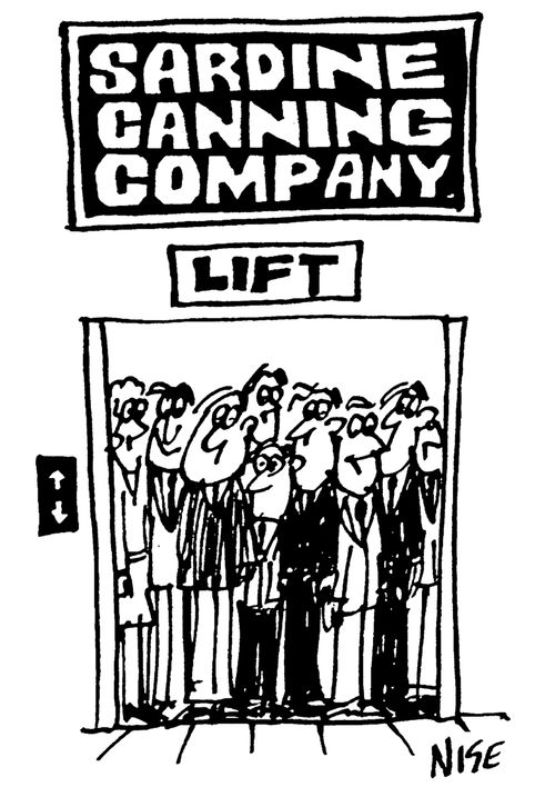Packed lift in sardine canning factory.