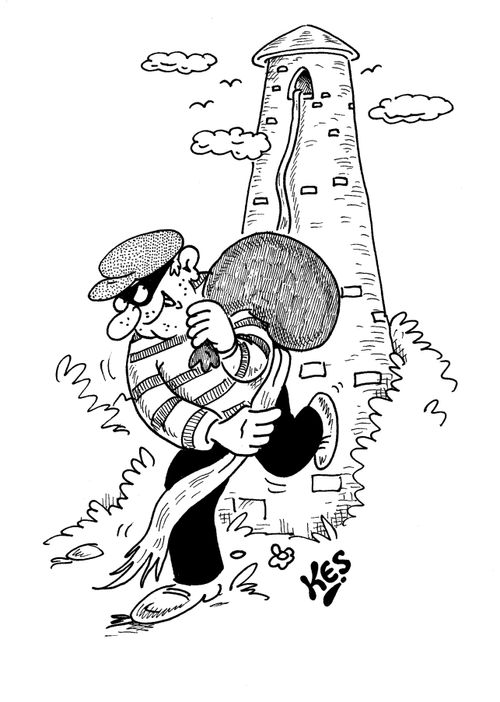 Burglar escapes from tower using Rapunzel's hair.