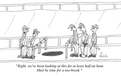 'We've been looking at this for half an hour. Must be time for a tea-break.'