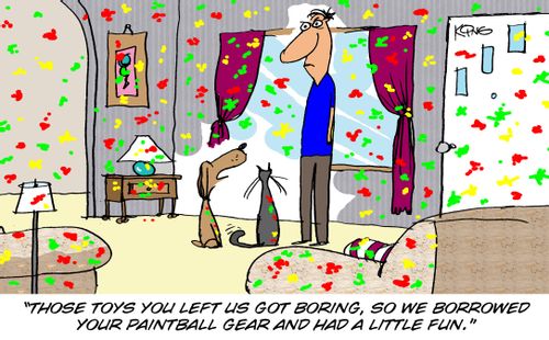 'Those toys you left us got boring, so we borrowed your paintball gear and had a little fun.'