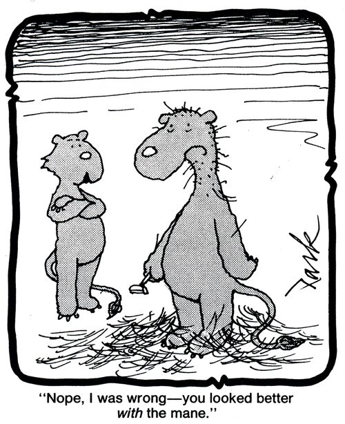 'Nope, I was wrong - you looked better with the mane.'