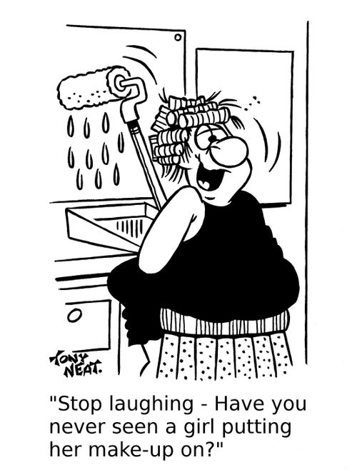 'Stop laughing - Have you never seen a girl putting her make-up on?'