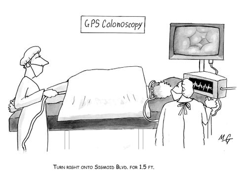 Dr. using a gps to perform a colonoscopy