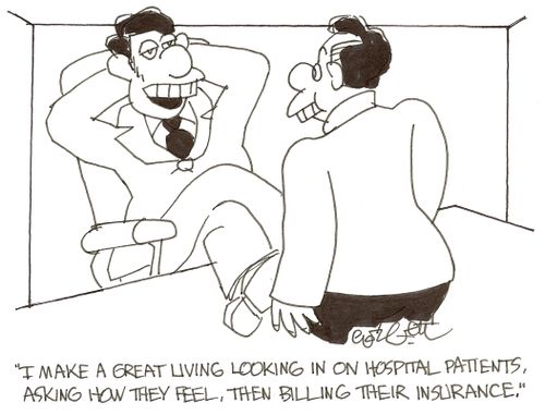 'I make a great living looking in on hospital patients, asking how they feel, then billing their insurance.'