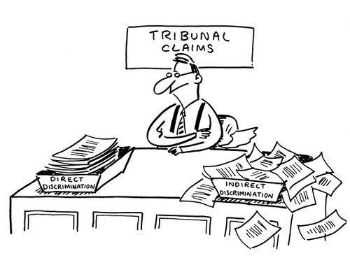 Tribunal Claims office with 'Direct Discrimination' tray and 'Indirect Discrimination' tray.