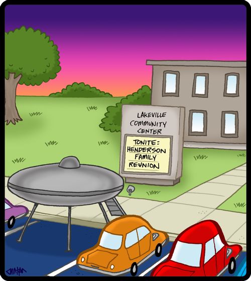 UFO parked at family reunion.