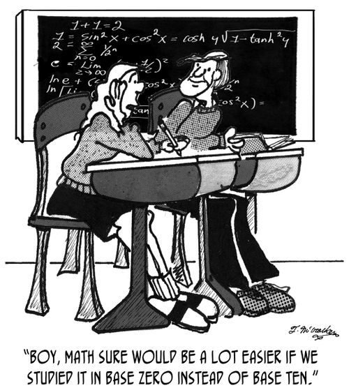 'Boy, math sure would be a lot easier if we studied it in base zero instead of base ten.'
