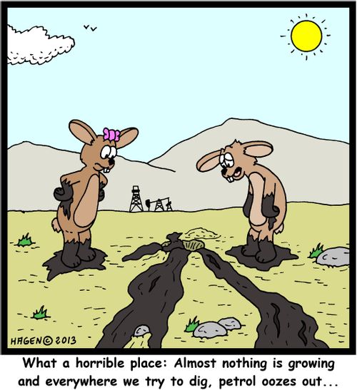 'What a horrible place: Amost nothing is growing and everywhere we try to dig, petrol oozes out...'