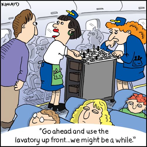 'Go ahead and use the lavatory up front...we might be a while.'