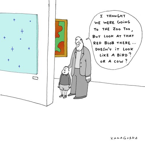 'I thought we were going to the zoo too, but look at that red blob there...doesn't it look like a bird? Or a cow?'