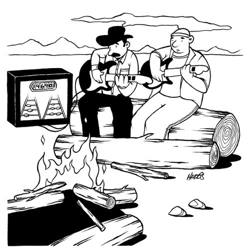 Cowboys playing guitar video games.