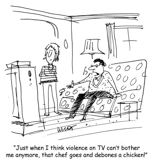 Just when I think violence on TV can't bother me anymore, that chef goes and debones a chicken!