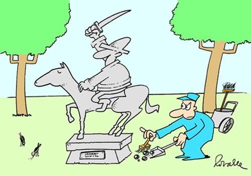 Cleaning up after a statue.
