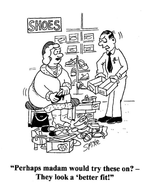 'Perhaps madam would try these on? - They look a better fit!'