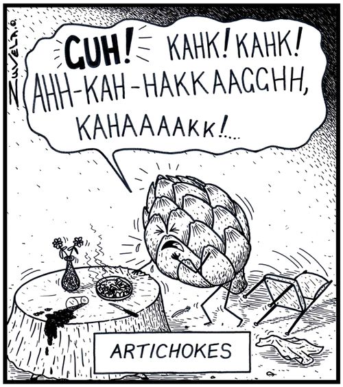 An Artichoke choking on some food 