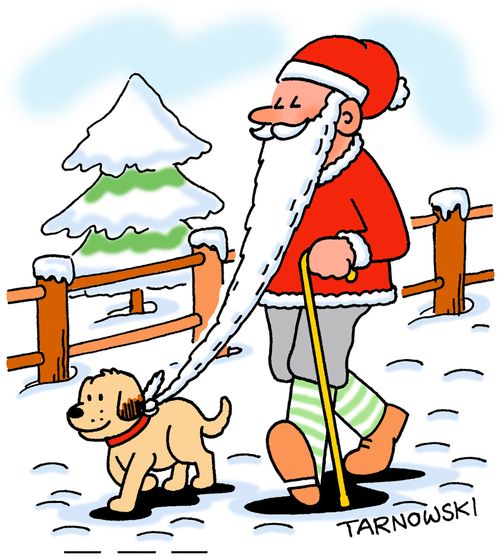Man using his beard as a dog lead.