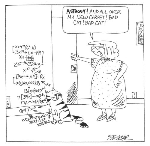 'Anthony! And all over my new carpet! Bad cat! Bad cat!'
