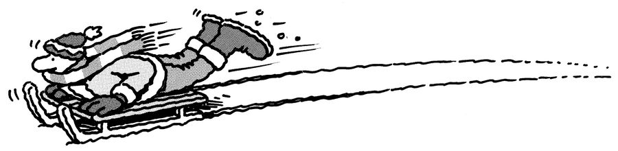 Man sledging on his stomach.
