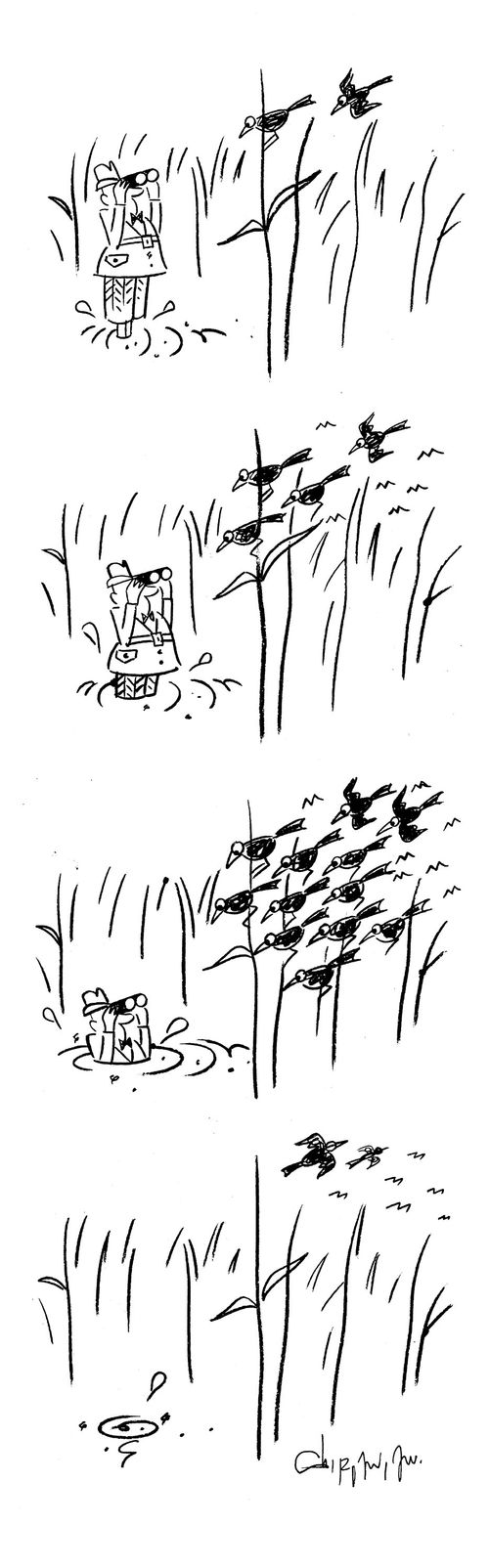 Bird Watcher Slowly Sinking.