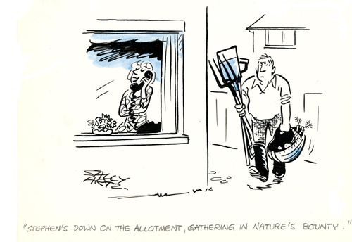 'Stephen's down on the allotment, gathering in nature's bounty.'