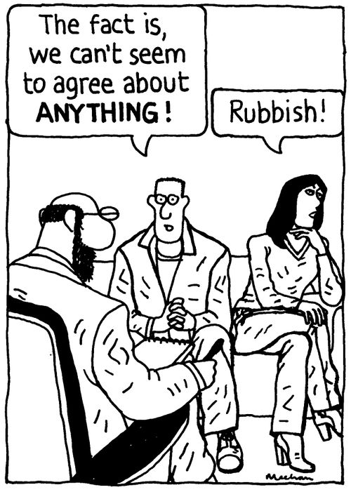 'The fact is, we can't seem to agree about ANYTHING!' 'Rubbish!'