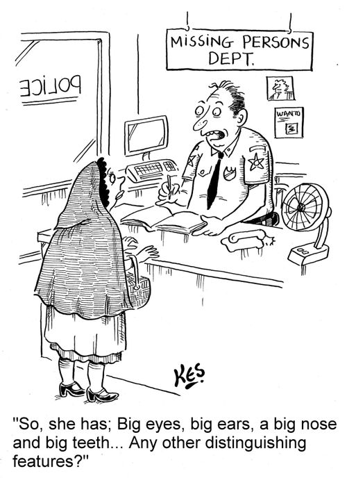'So, she has; Big eyes, big ears, a big nose and big teeth... Any other distinguishing features?'