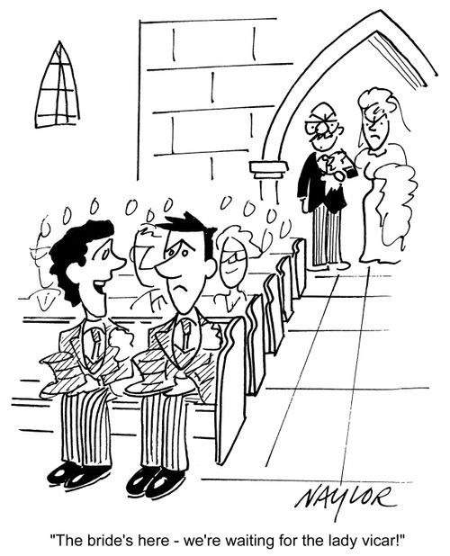 'The bride's here - we're waiting for the lady vicar!'