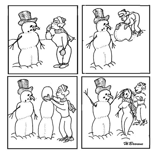 Woman creates a snow-women for a lonely snowman.