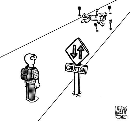 Caution (arrow crossfire ahead)