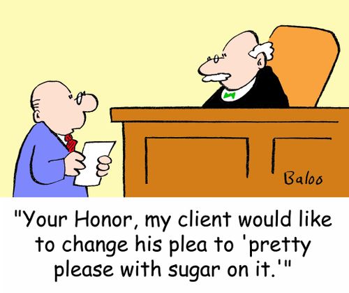 'You Honor, my client would like to change his plea to 'pretty please with sugar on it.''