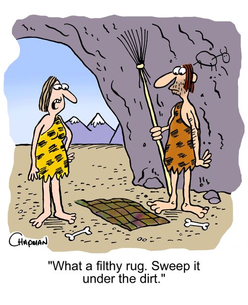 What a filthy rug. Sweep it under the dirt.