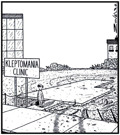  The Boss of the Kleptomania Clinic has turned up for work only to discover his Clinic has been stolen 