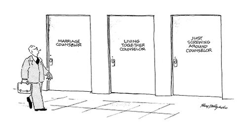 Marriage Counsellor, Living Together Counsellor, Just Screwing Around Counsellor.