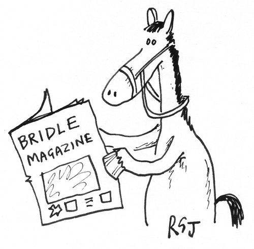 Horse reading 'Bridle Magazine'.
